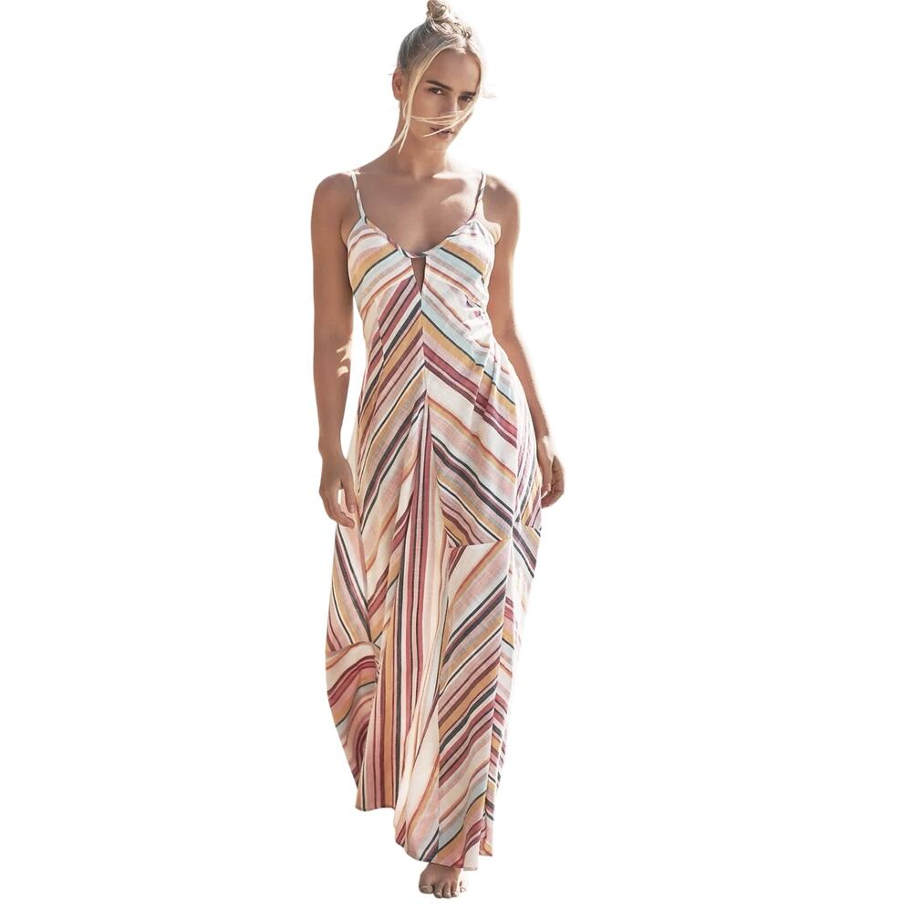 ANTHROPOLOGIE Women’s Boho Multi Striped Open Back Maxi Dress